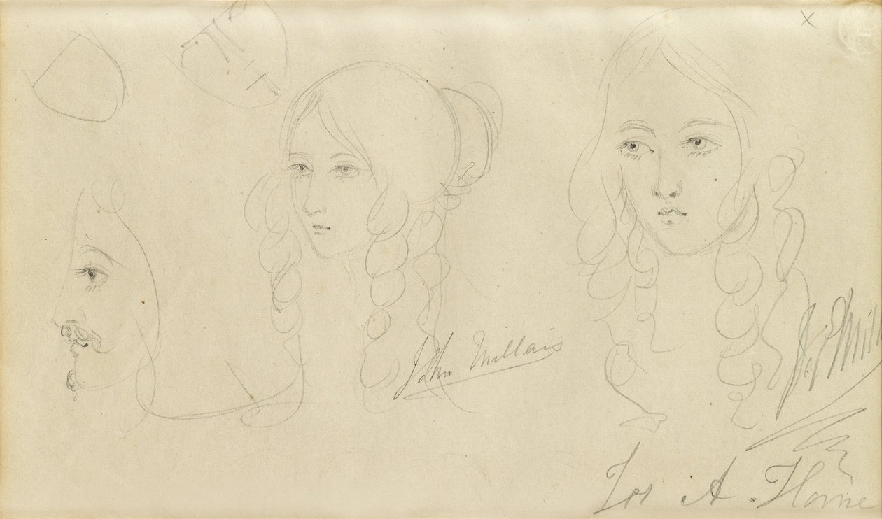Skisser av en flickas huvud av John Everett Millais