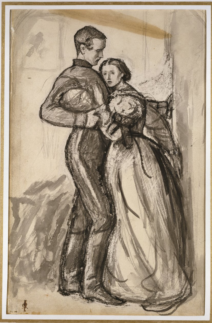 Studie till "The Black Brunswicker", 1859 (svartgrå akvarell över grafit på blekt gräddpapper) av John Everett Millais