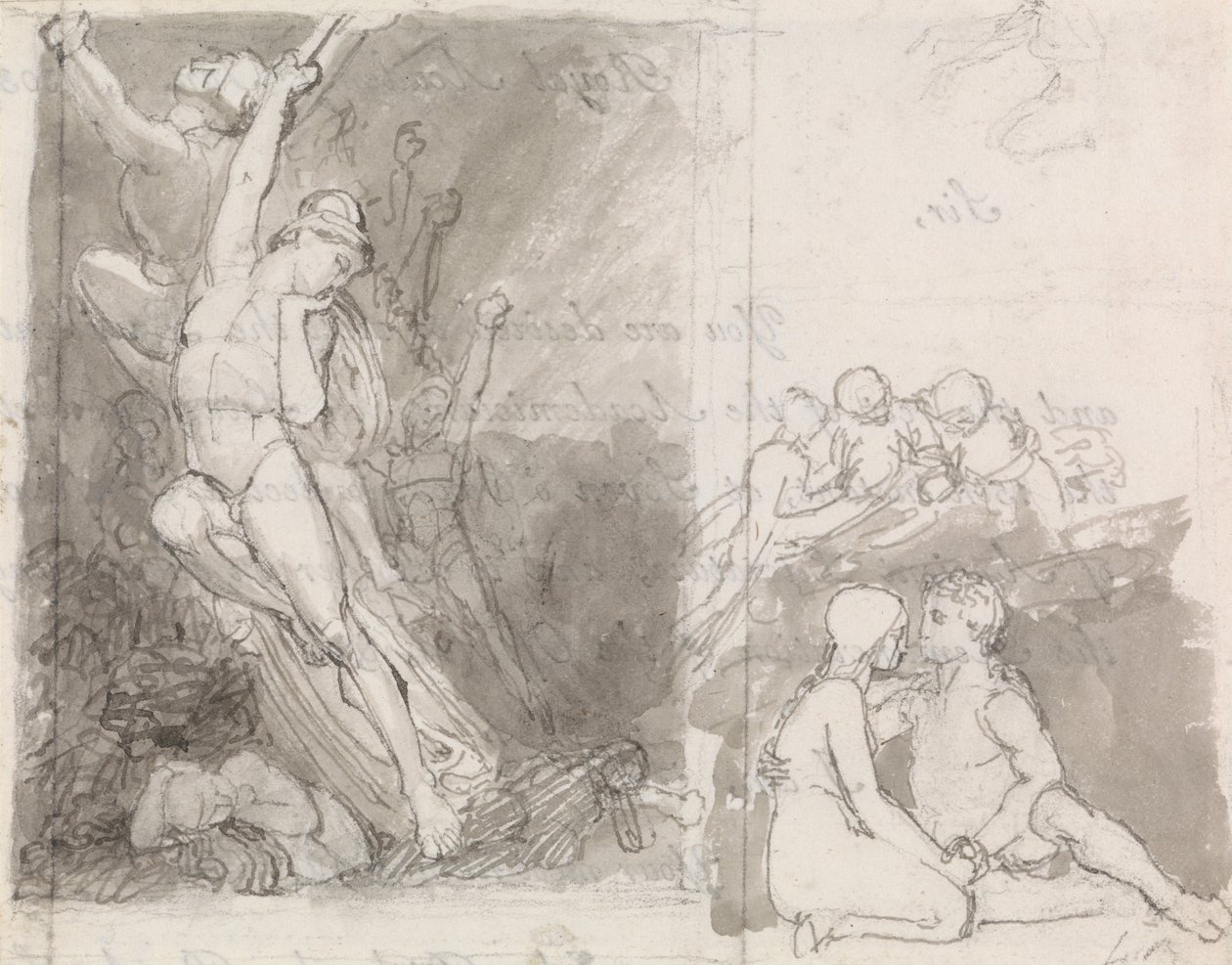 Illustration to Miltons Paradise Lost- Adam and Eve Guarded by the Angels av John Flaxman