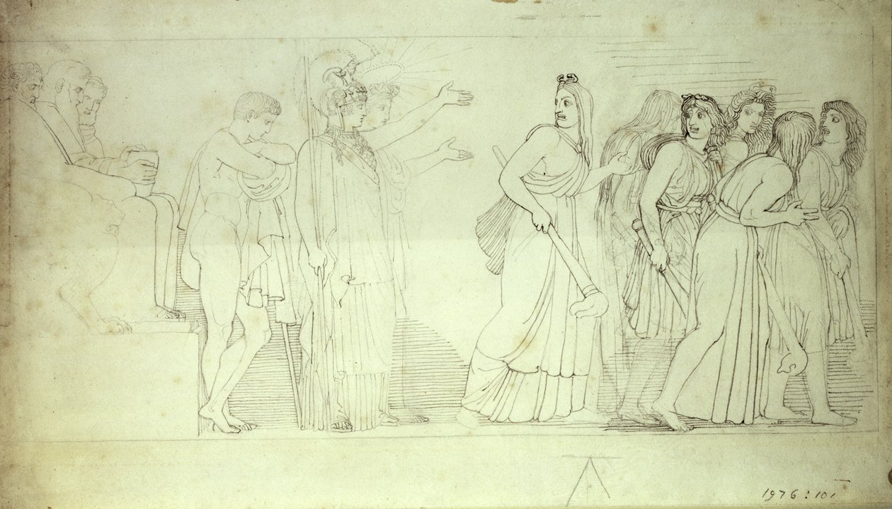 Furierna som avgår från Athena, Apollo och Orestes, 1700-talet av John Flaxman