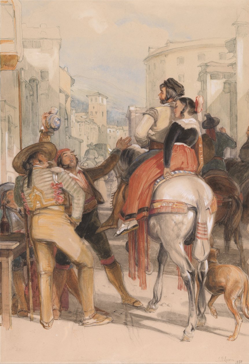 A Street Scene in Granada on the Day of the Bullfight av John Frederick Lewis