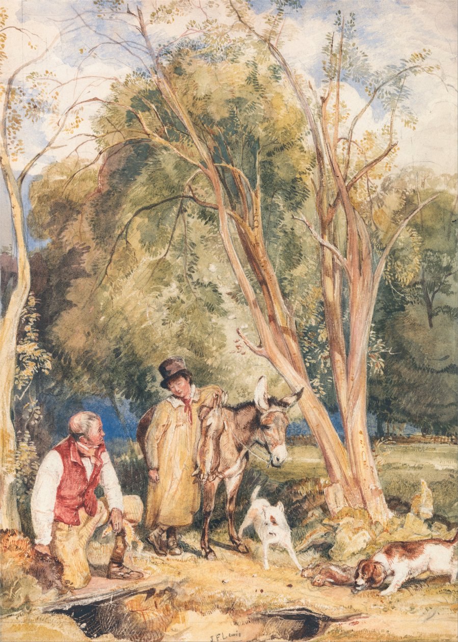 Game Keeper and Boy Ferreting a Rabbit av John Frederick Lewis