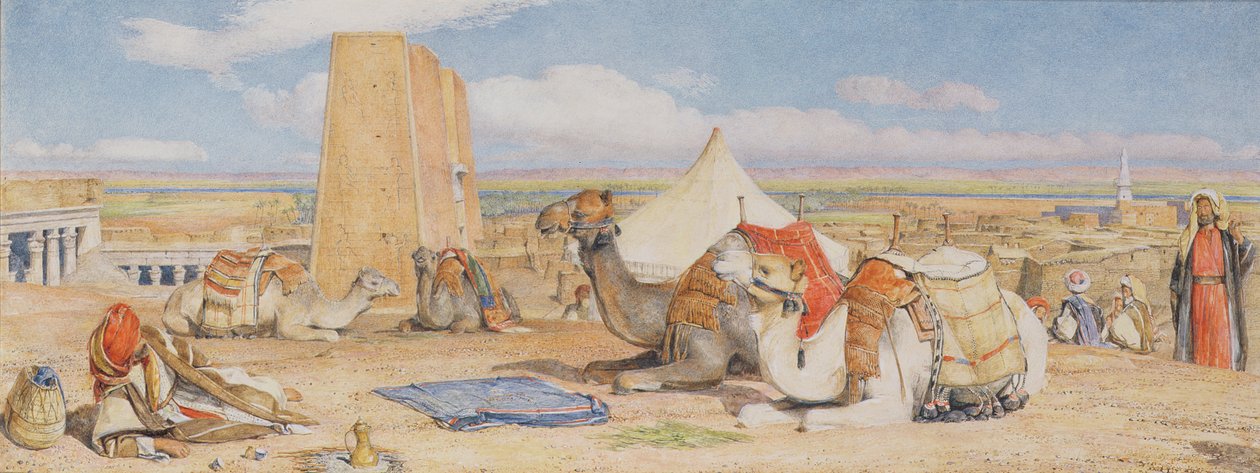 Karavanen - ett arabiskt läger vid Edfou, ca 1861 (wc över blyerts, förstärkt med vitt) av John Frederick Lewis