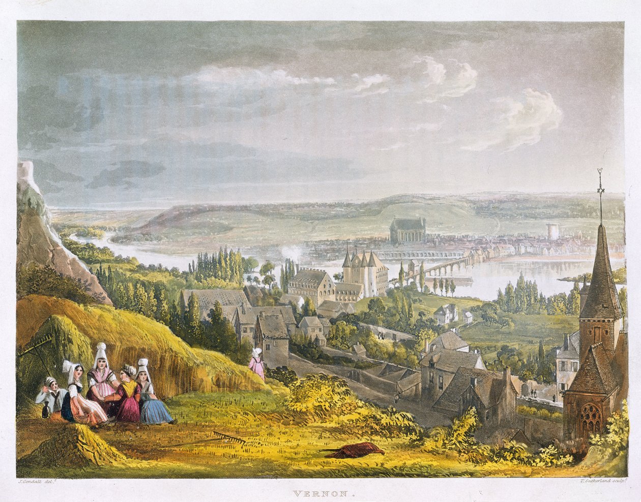 Vernon, från "Views on the Seine", graverad av Thomas Sutherland (f.1785) utgiven av R. Ackermann (1764-1834) 1821. av John Gendall