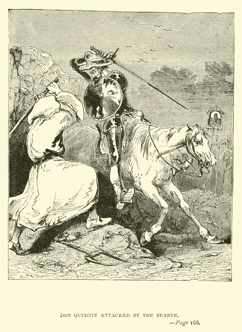 Don Quijote attackerad av bäraren av John Gilbert