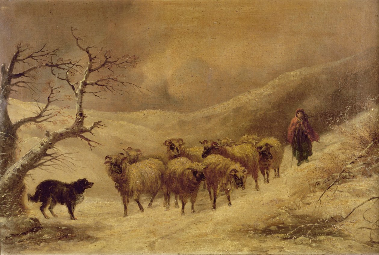Herdinna i snön, 1845-1900 av John Joseph Barker