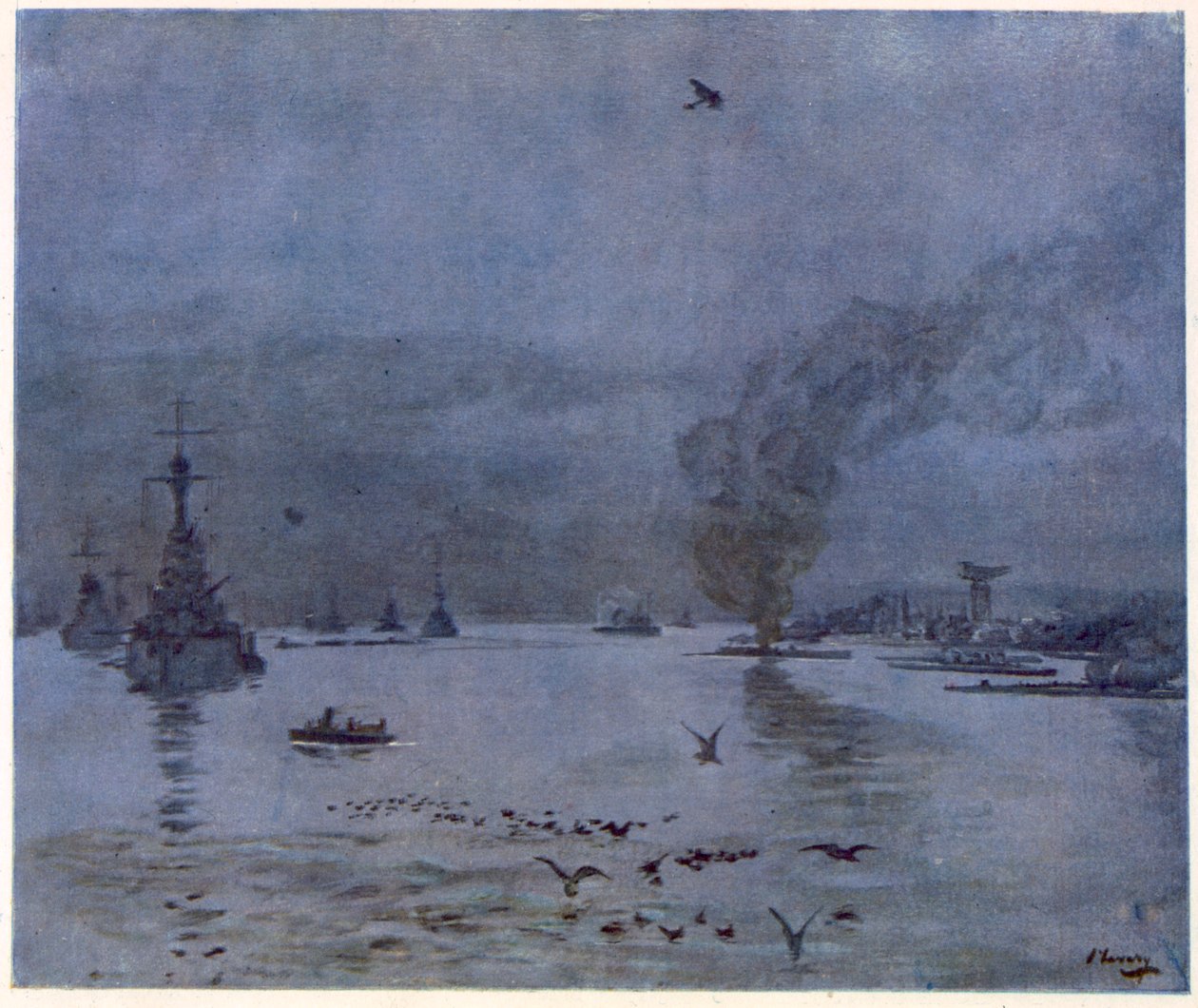 The Fleet, A Misty Day, 1917, från brittiska artister vid fronten, fortsättning på västfronten, 1918 av John Lavery