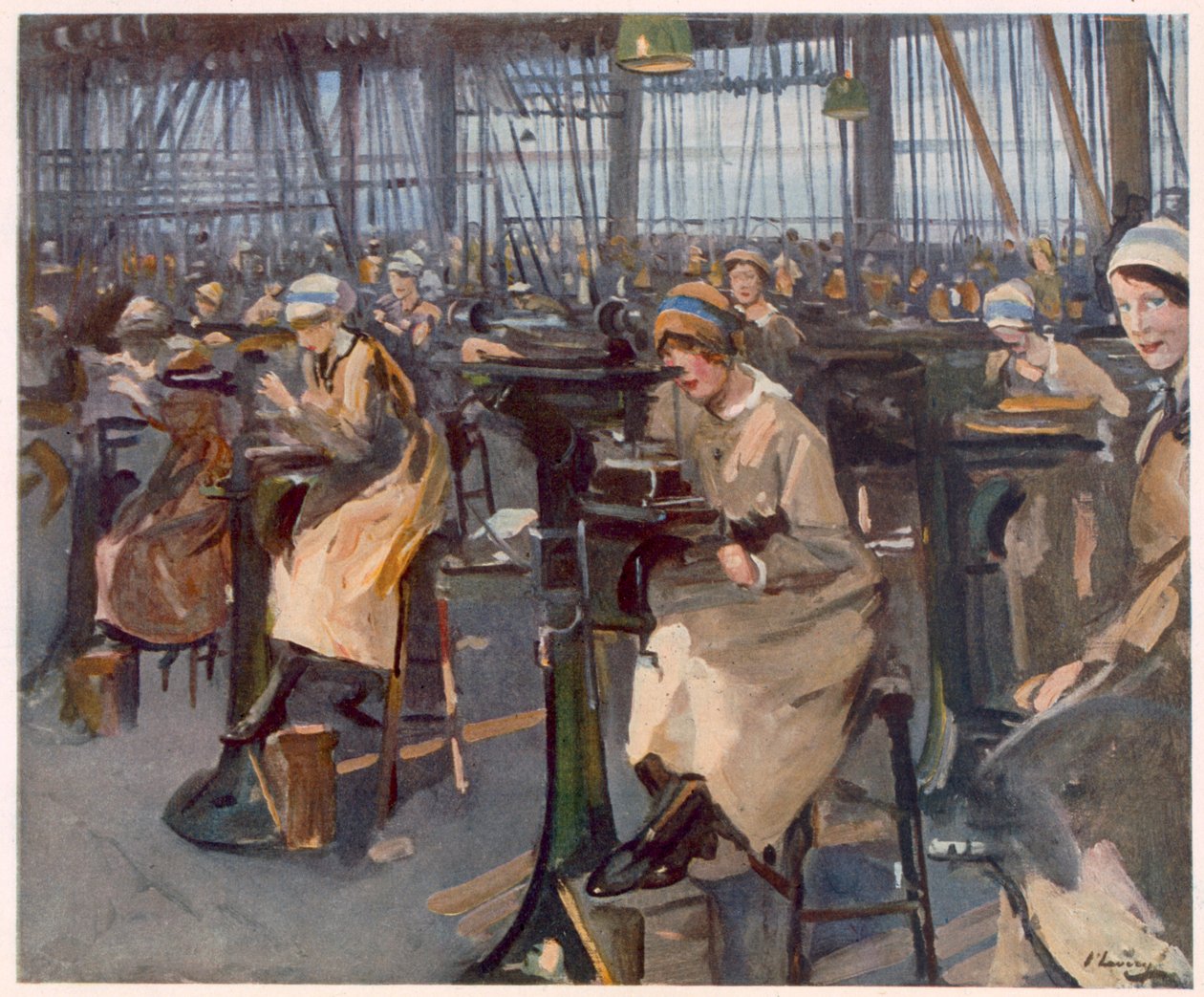 Kvinnor som arbetar i fabriken, Newcastle, från British Artists at the Front, Fortsättning av västfronten, 1918 av John Lavery