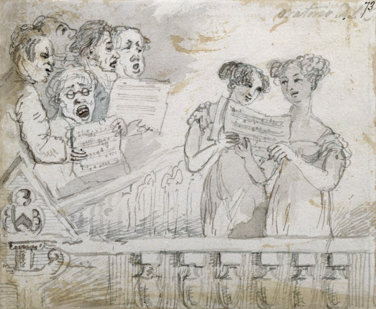 Oratorieforestilling på Drury Lane Theatre, første del af en triptykon, 1814 (wc og blæk) (se også 84544-5) swed av John Nixon