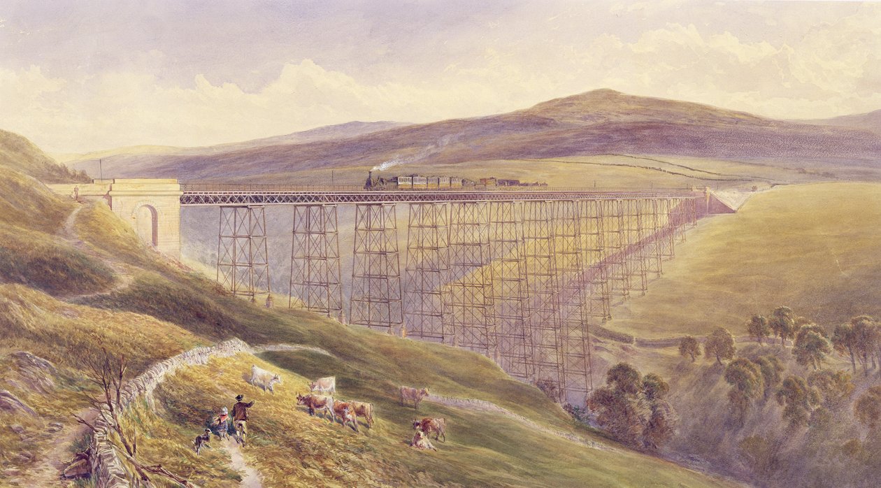 Belah Viaduct, 1869 (wc och gouache med penna och bläck på papper) av John Osborn Brown