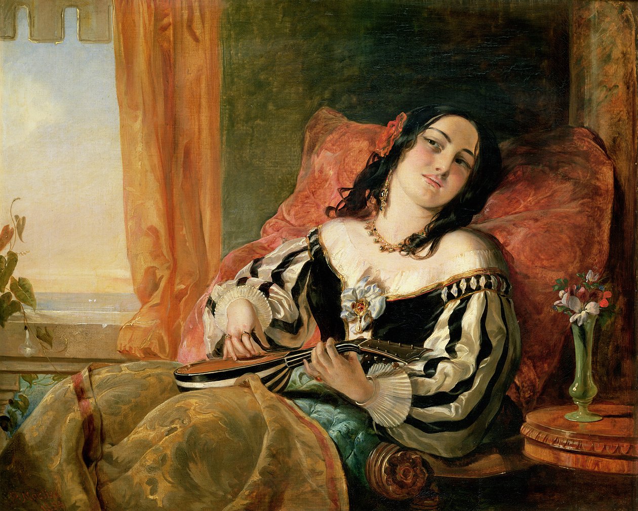 Lady Playing the Mandolin, 1854 av John Phillip