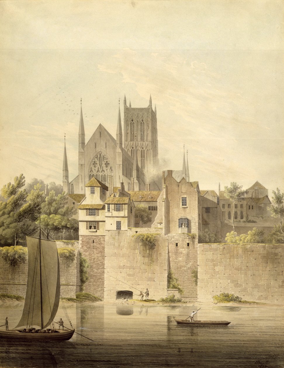 Västra vyn av katedralen i Worcester, 1798 av John Powell