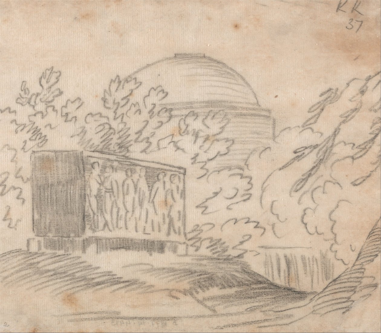 A Sarcophagus Behind a Domed Building av John Robert Cozens