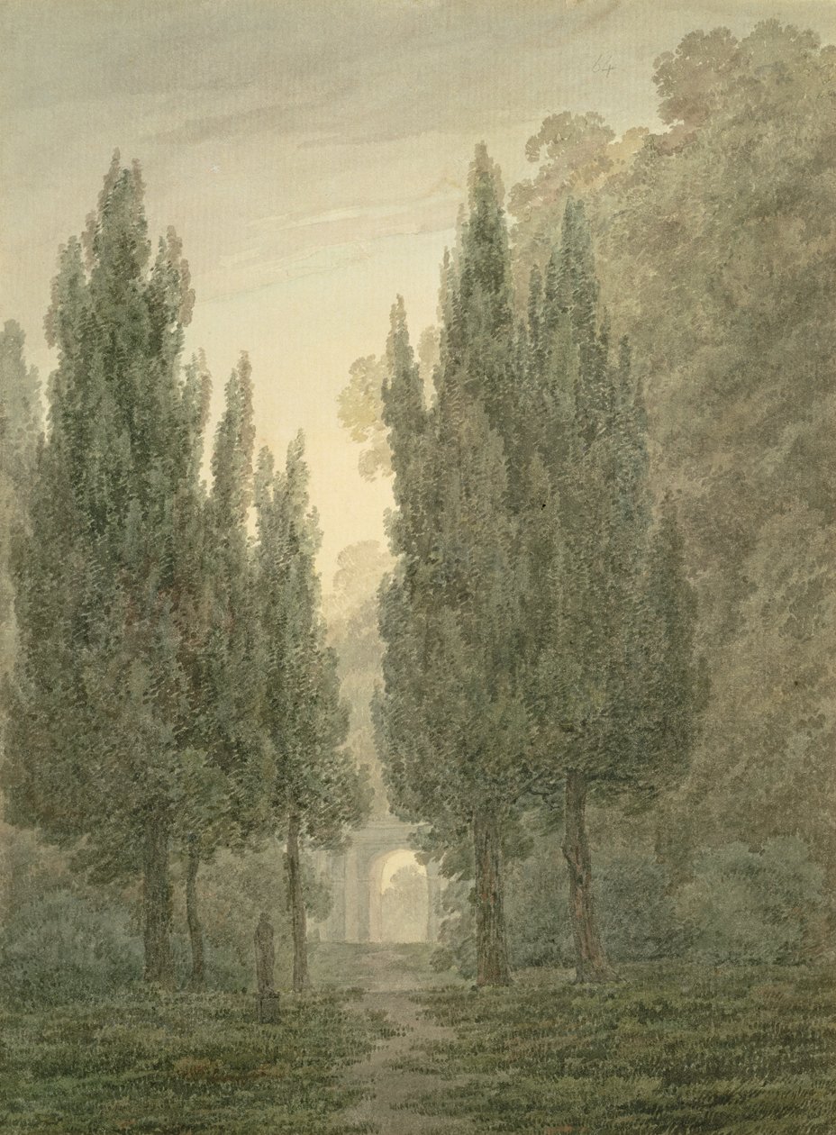 In the Gardens of the Villa Pamphili (wc över penna på lagt papper) av John Robert Cozens