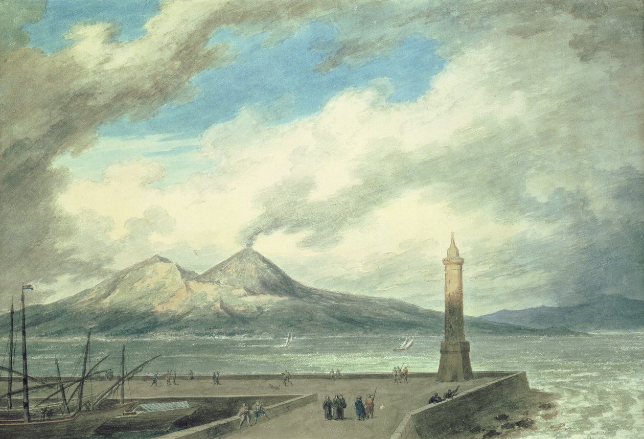 Vesuvius och Somma från Neapels mole, 1700-talet (akvarell på papper) av John Robert Cozens