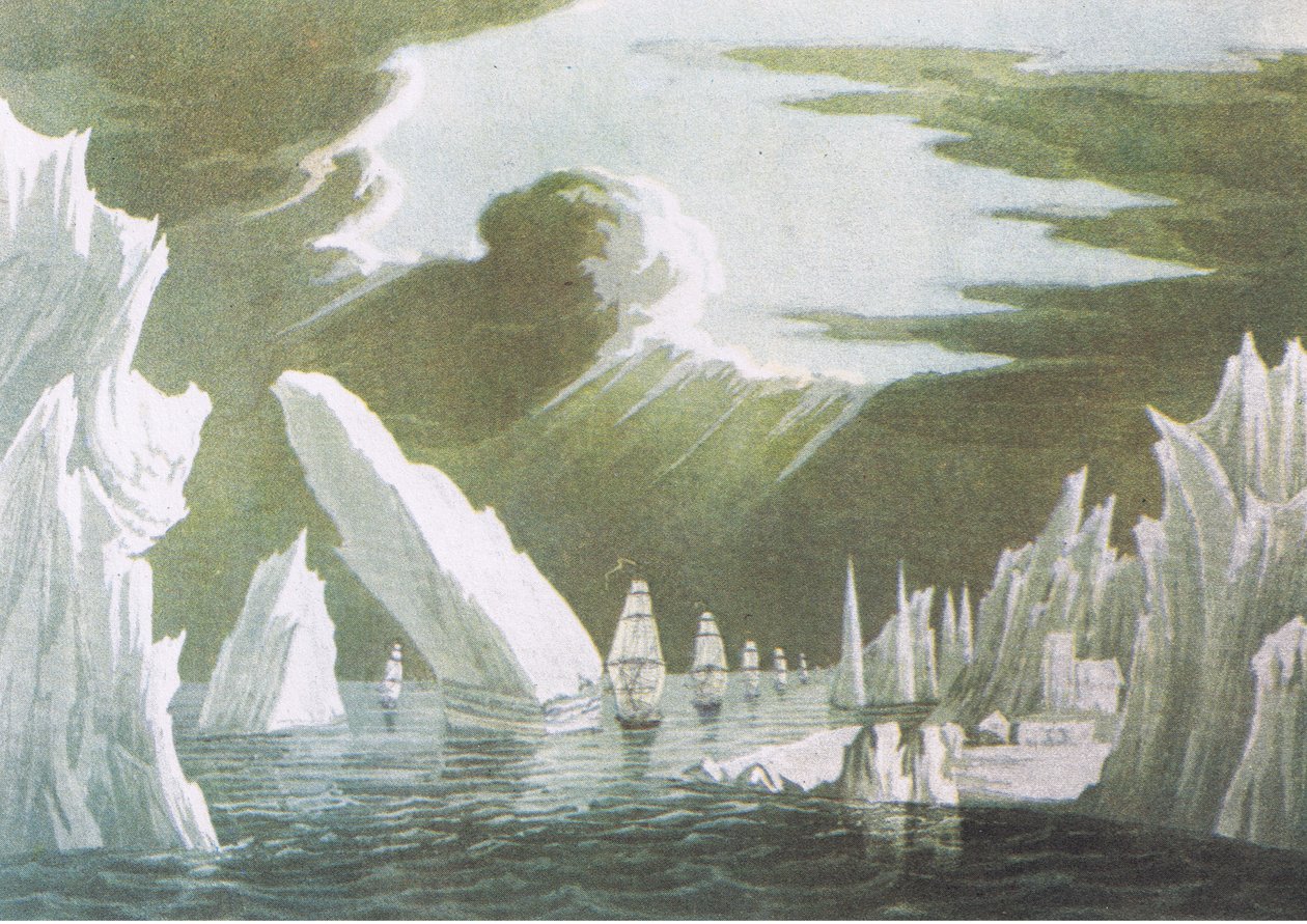Passage through the ice, juni 1818 Sir John Ross Voyage of Discovery 1819, från British Adventure publicerad av Collins, 1947 av John Ross
