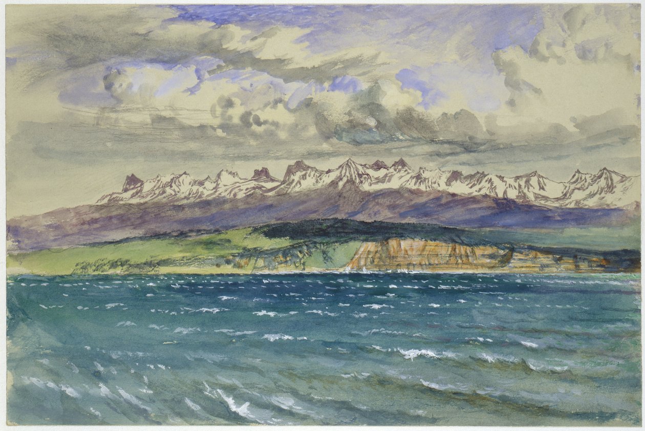 Eftermiddag på våren, med sydlig vind, i Neuchâtel, 30 april 1869 (akvarell och bodycolour över grafit på ljusgrått papper) av John Ruskin