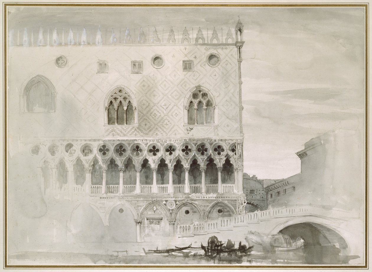 Ducal Palace, Venedig, 1800-tal (penna, bläck och tvätt på papper) av John Ruskin