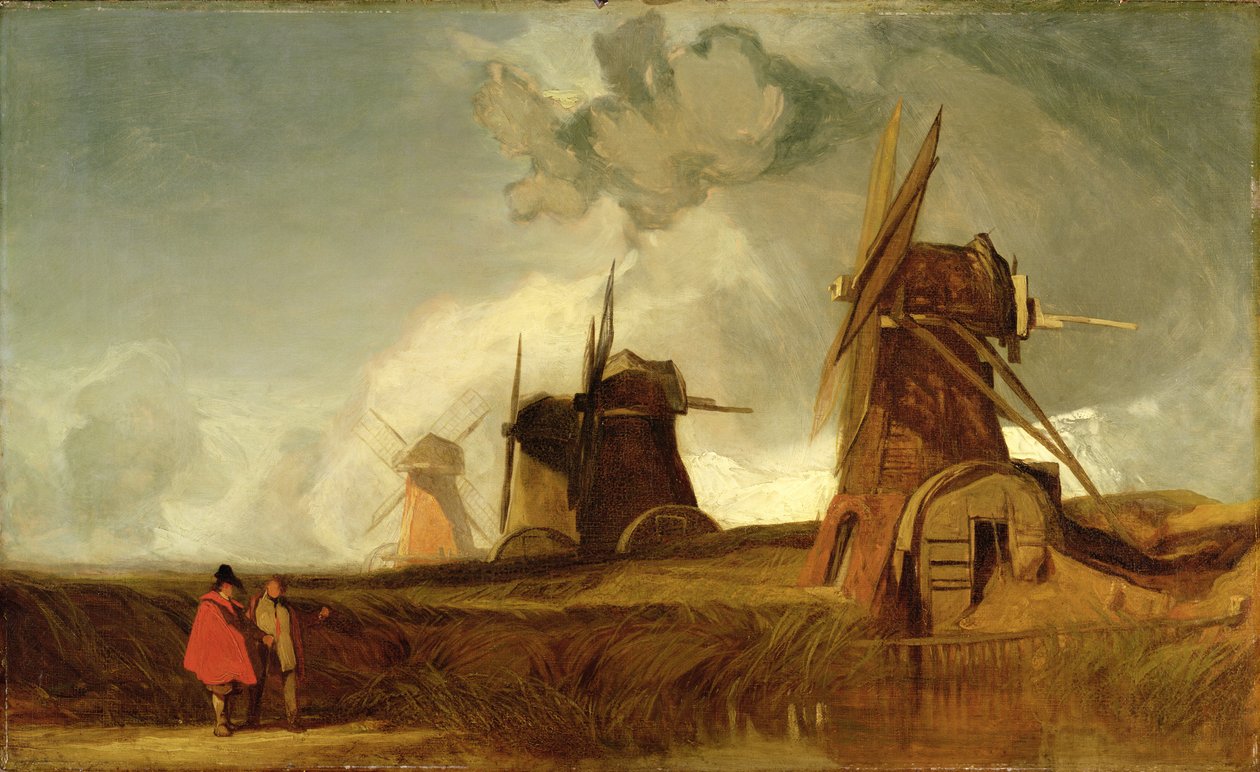 Dräneringskvarnar i Fens, Croyland, Lincolnshire, c.1830-40 av John Sell Cotman