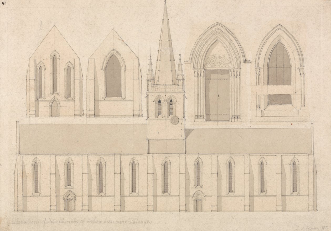 Elevation of the Church of Columbiers, near Valognes, Normandy av John Sell Cotman