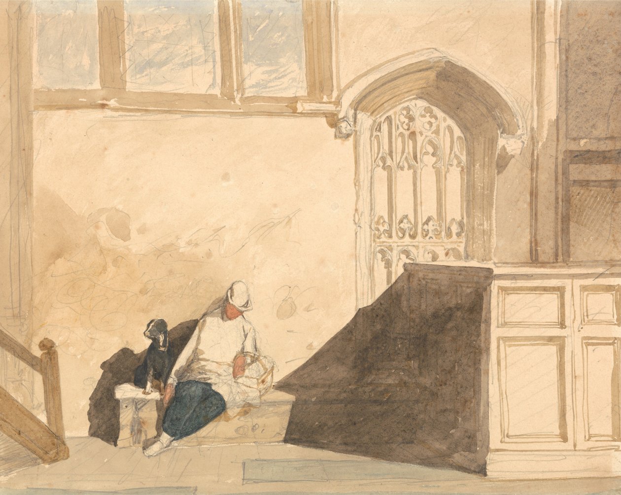 En springpojke som sover i en kyrka av John Sell Cotman