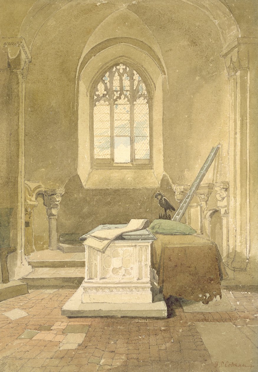 Jesus Chapel, Norwich Cathedral, ca 1807 (wc och svart bly på papper) av John Sell Cotman