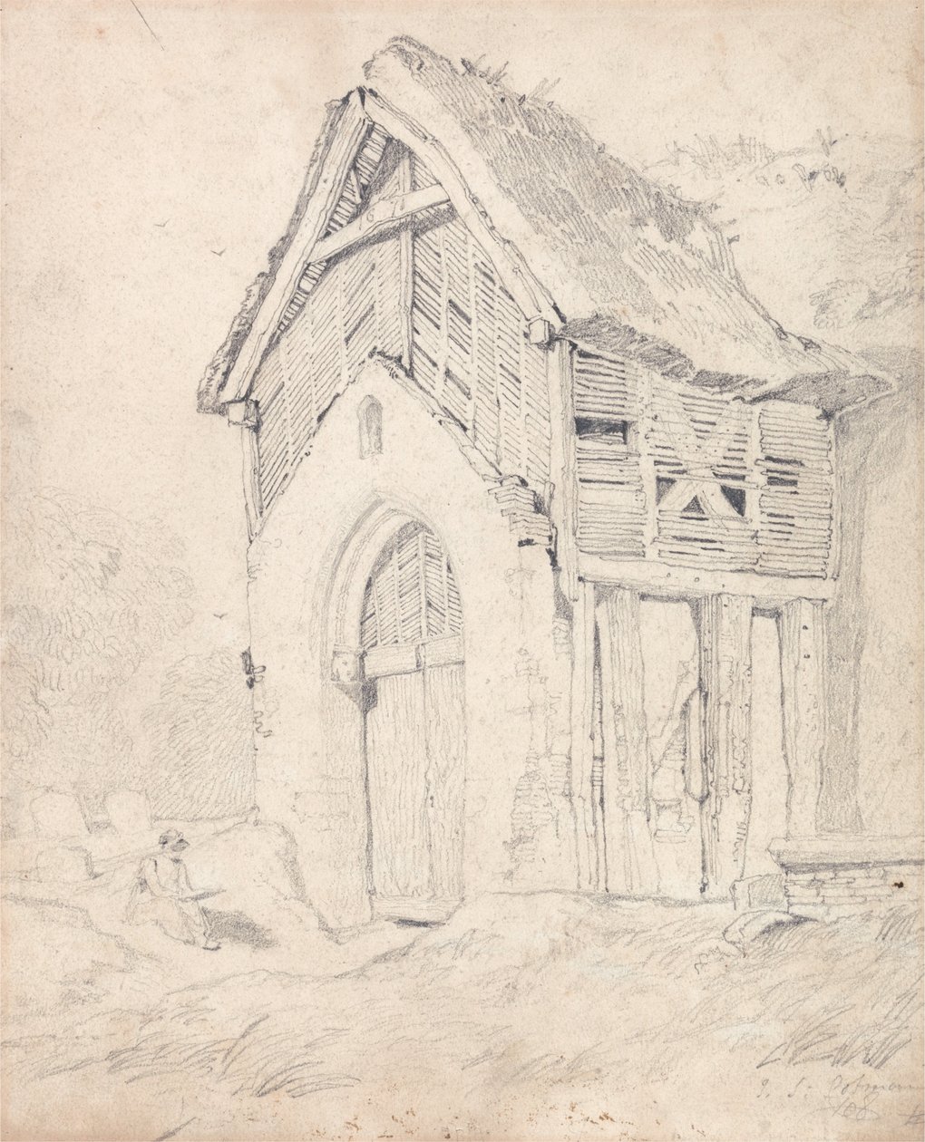 Porch and Belfry of Thurgarton Church, Norfolk av John Sell Cotman