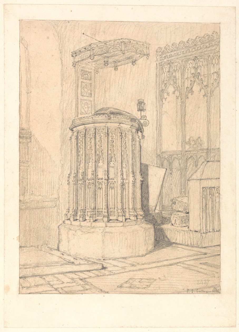 Pulpit in South Burlingham Church, Norfolk av John Sell Cotman