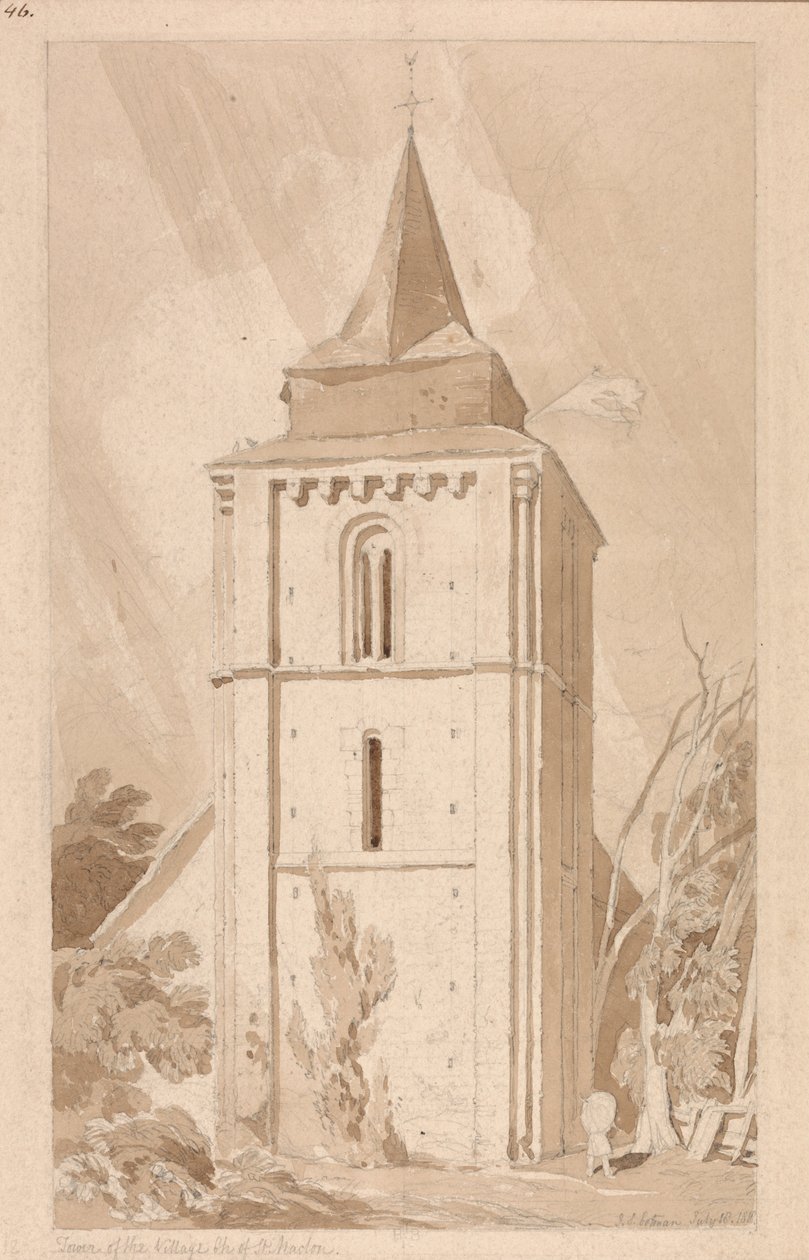 Tower of the Village Church of Saint Maclou, Normandy av John Sell Cotman