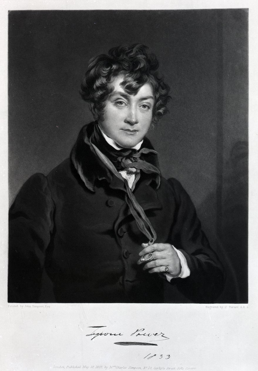 Tyrone Power, graverad av James Sands, c.1833 av John Simpson