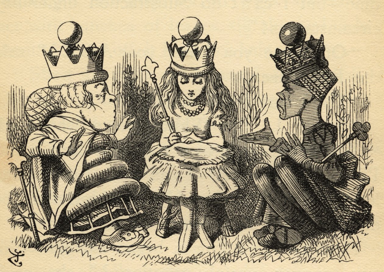 Manners and Lessons, illustration från "Through the Looking Glass" av Lewis Carroll (1832-98) publicerad första gången 1871 av John Tenniel