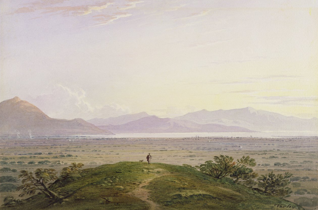 The Plains of Marathon, 1834 (grafit och wc med utskrapa på papper) av John Varley