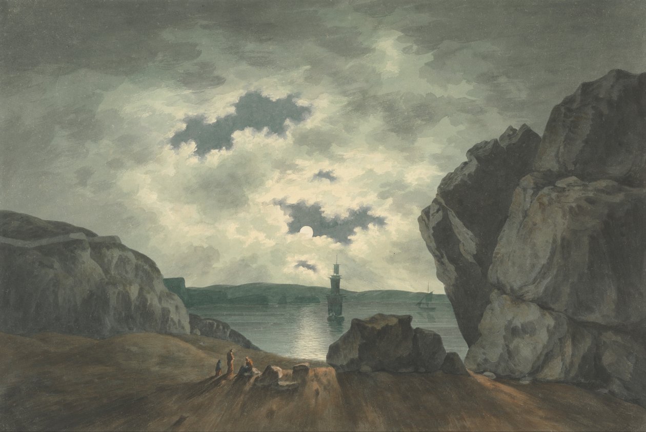Bay Scene in Moonlight av John Warwick Smith