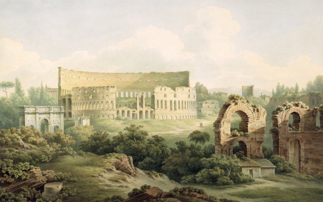 Colosseum, Rom, 1802 (wc över grafit på vävt papper) av John Warwick Smith