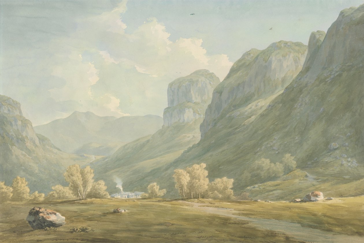 Byn Stonethwaite och Eagle Cragg, Borrowdale av John Warwick Smith