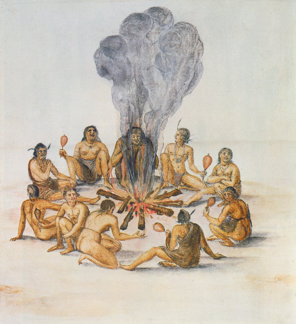 Indianer runt en eld av John White