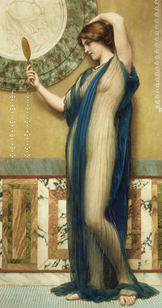 A Fair Reflection (handfärgad fotogravyr) av John William Godward