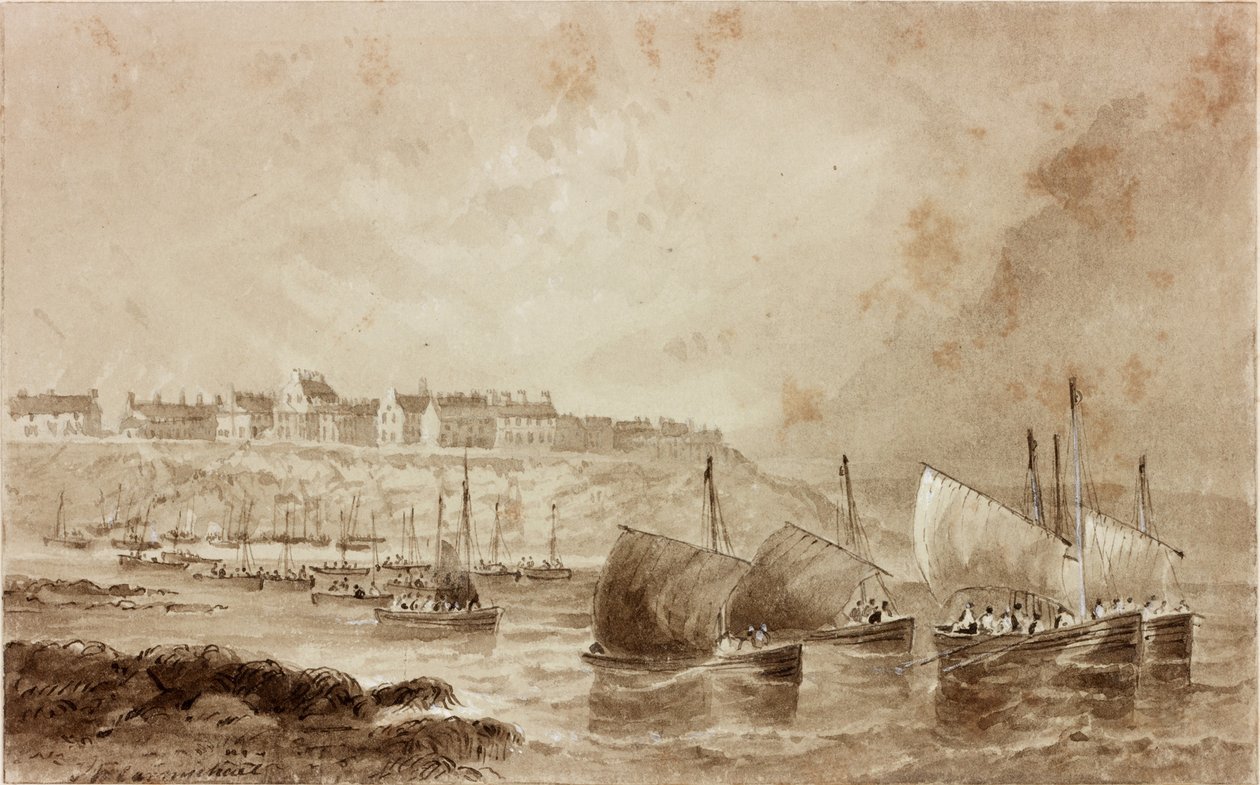 Cullercoats (bläck (sepia) på papper) av John Wilson Carmichael