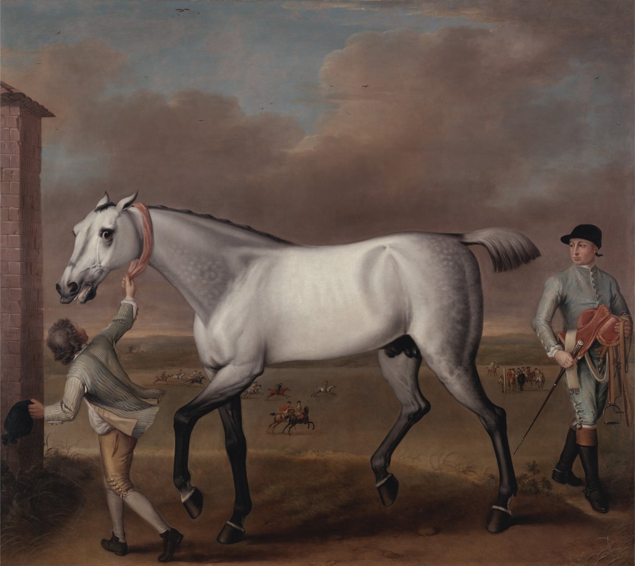The Duke of Hamiltons Grey Racehorse, Victorious, at Newmarket av John Wootton