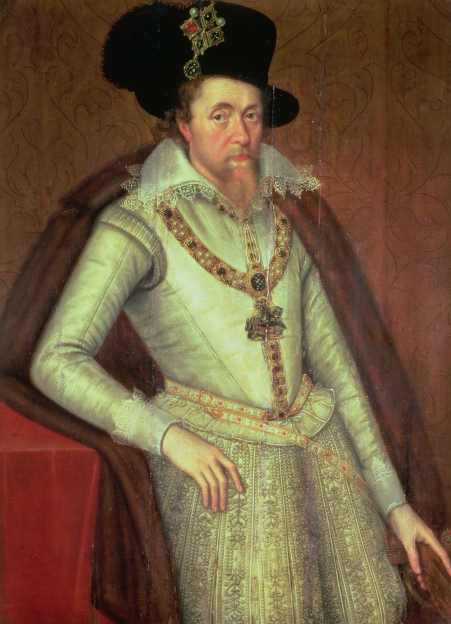 Jakob I (1603-25) och Jakob VI av Skottland (1567-1625) av John de, the Younger Critz