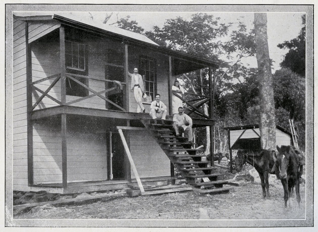 Robert Louis Stevenson och hans fru Fanny på verandan till deras hus i Vailima, Samoa, ca. 1892 av John of Apia Davis