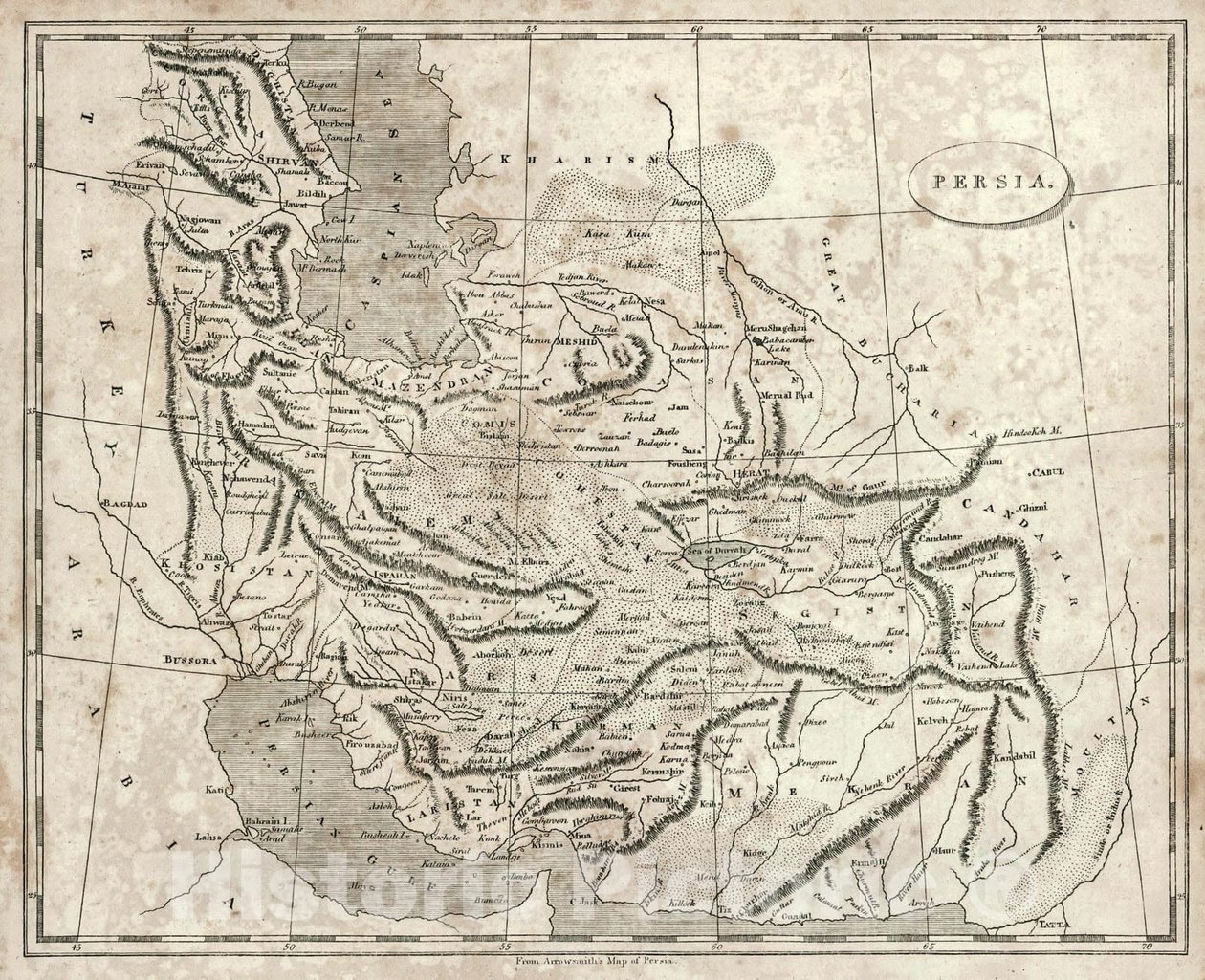 Arrowsmiths karta över Persien, 1819 av John Arrowsmith