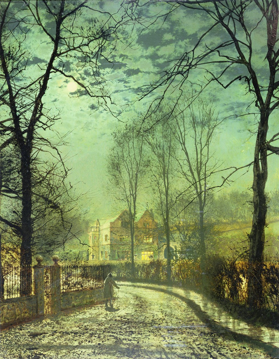En månbelyst väg, 1800-talet av John Atkinson Grimshaw
