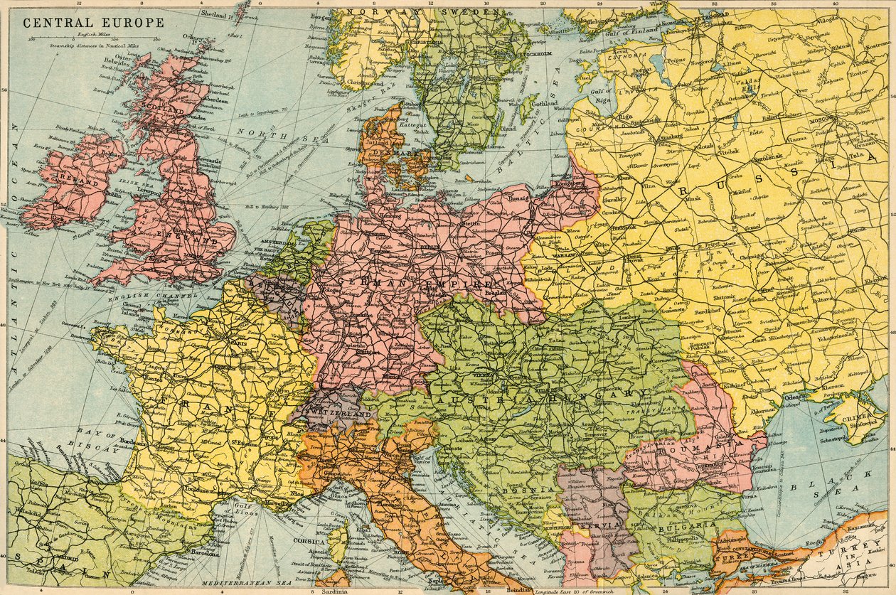 Karta över Centraleuropa, c1914. av John Bartholomew and Son