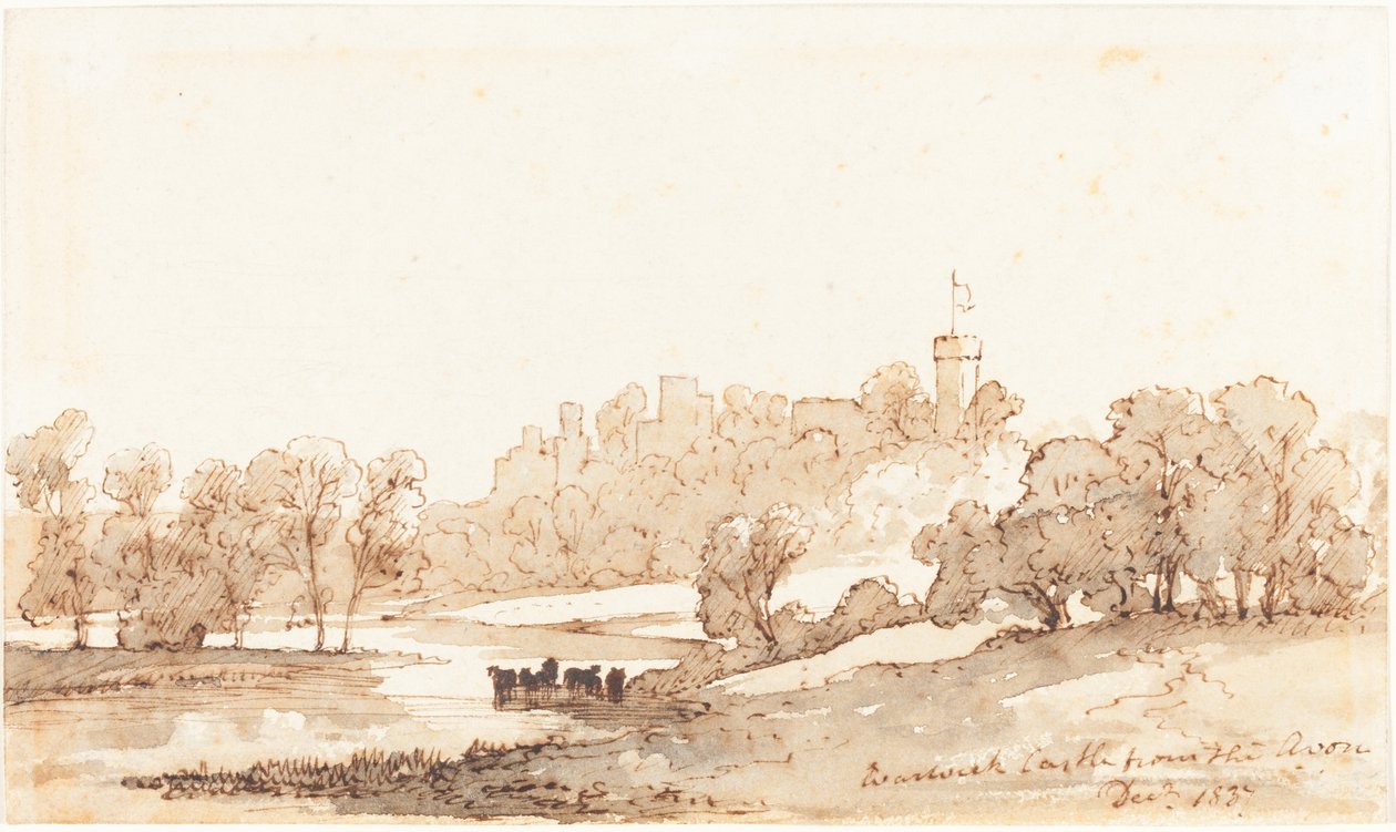 Warwick Castle från Avon av John Baverstock Knight