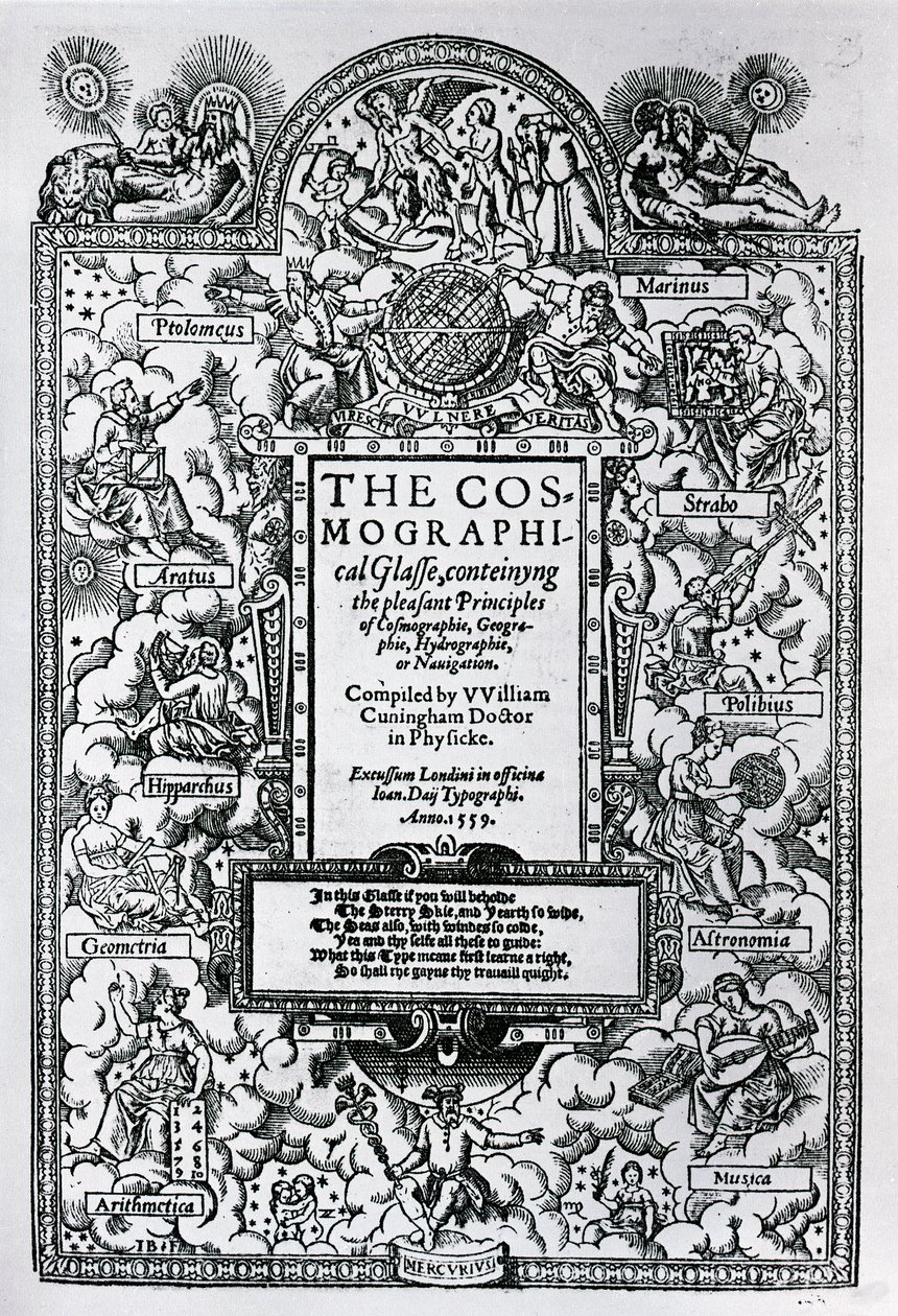 Titelsidan för The Cosmographical Glass, 1559 av John Bettes