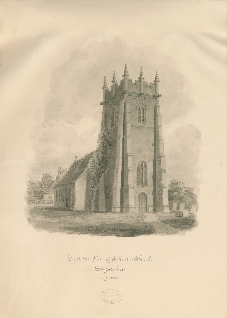 Adbaston Church: sepiateckning av John Buckler