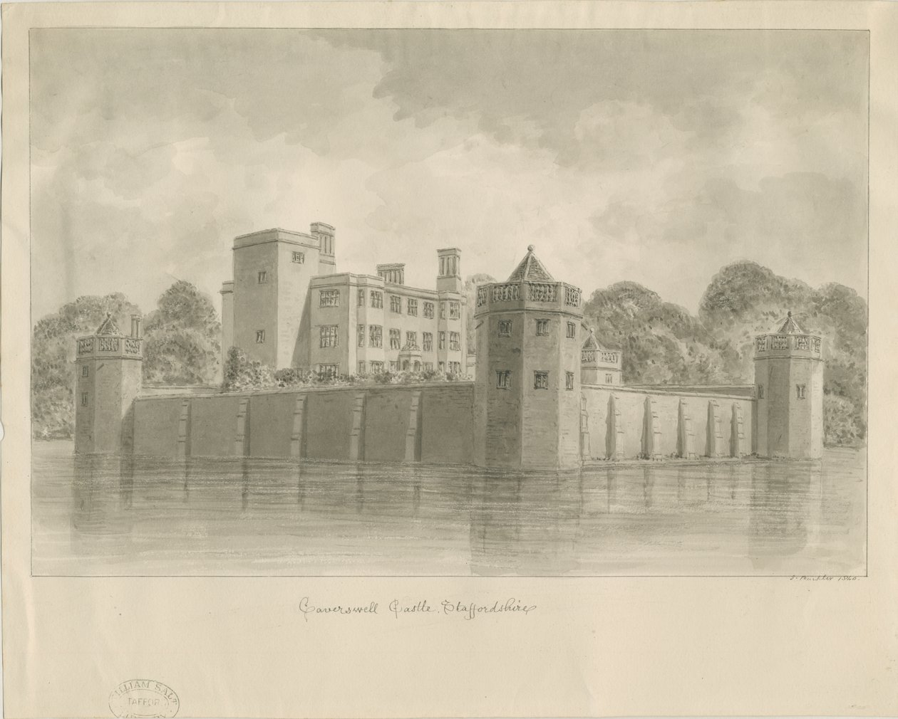 Caverswall Castle: sepiateckning av John Buckler