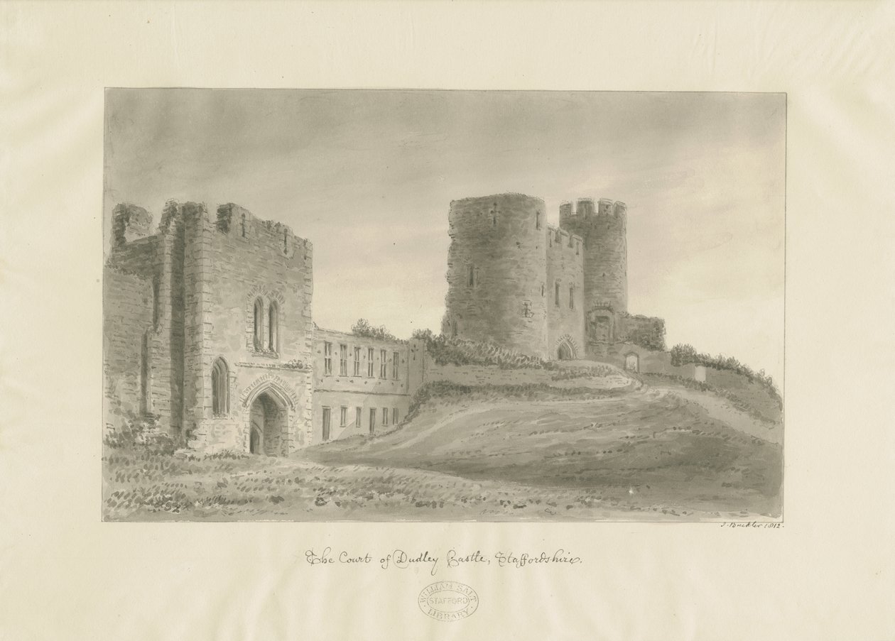 Dudley Castle - The Keep: sepiateckning av John Buckler