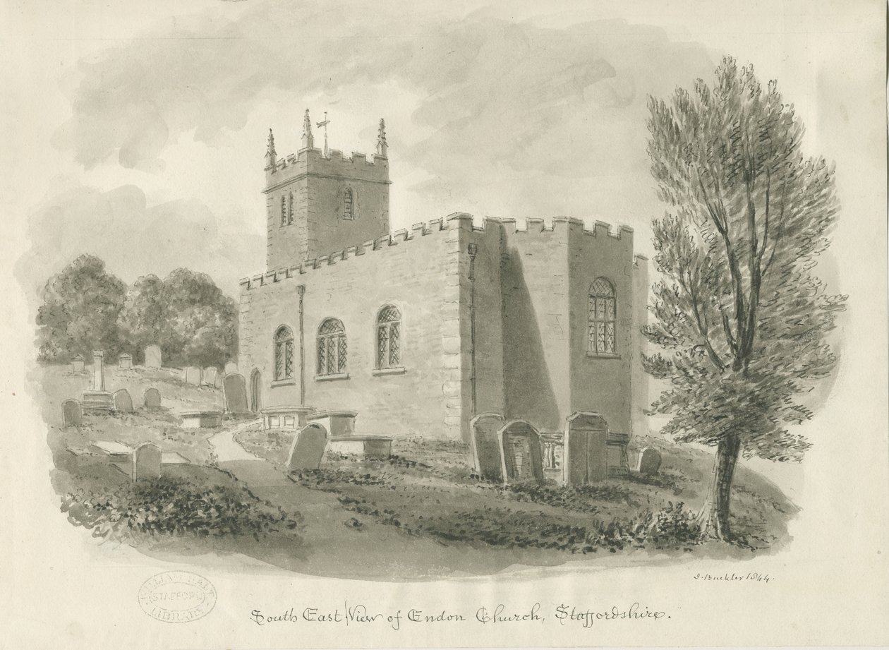 Endon Church: sepiateckning av John Buckler